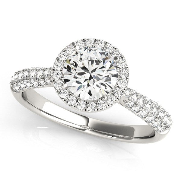14k White Gold Halo Diamond Engagement Ring with Pave Band (1 1/3 cttw) for Women | Yenestore 