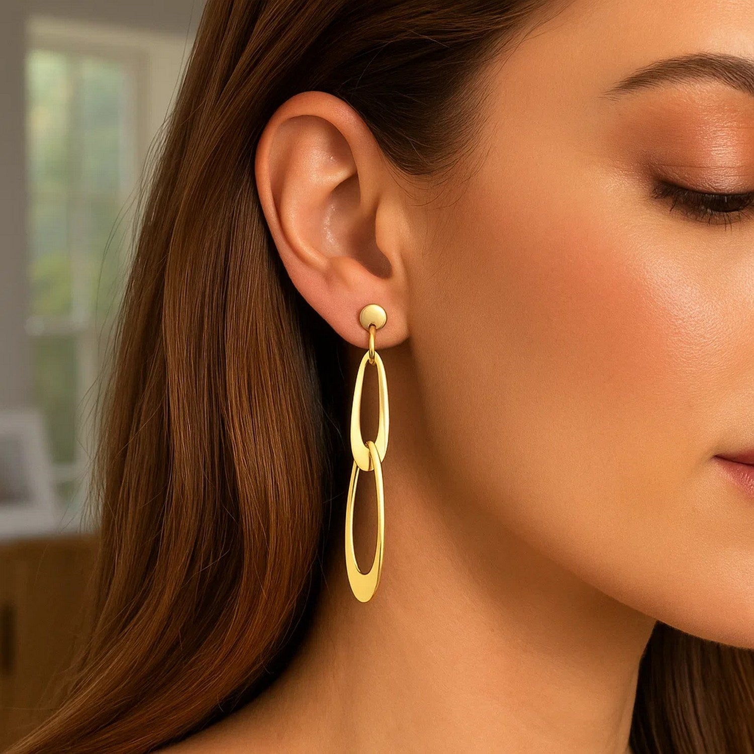 14k Yellow Gold Italian Oval Link Earrings