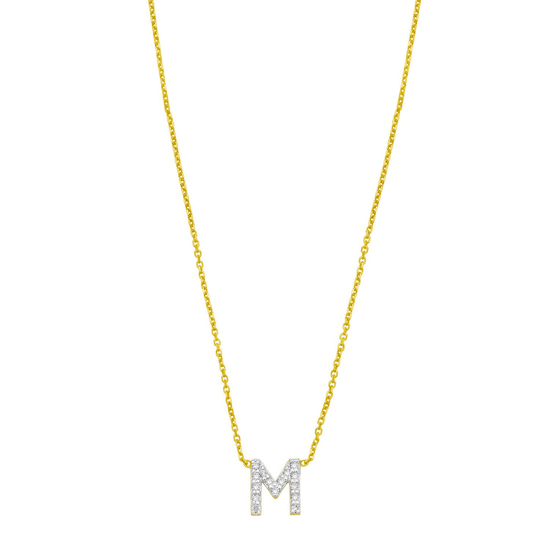 14K Yellow Gold Mini Diamond M Initial Pendant Necklace for Women | Yene Store