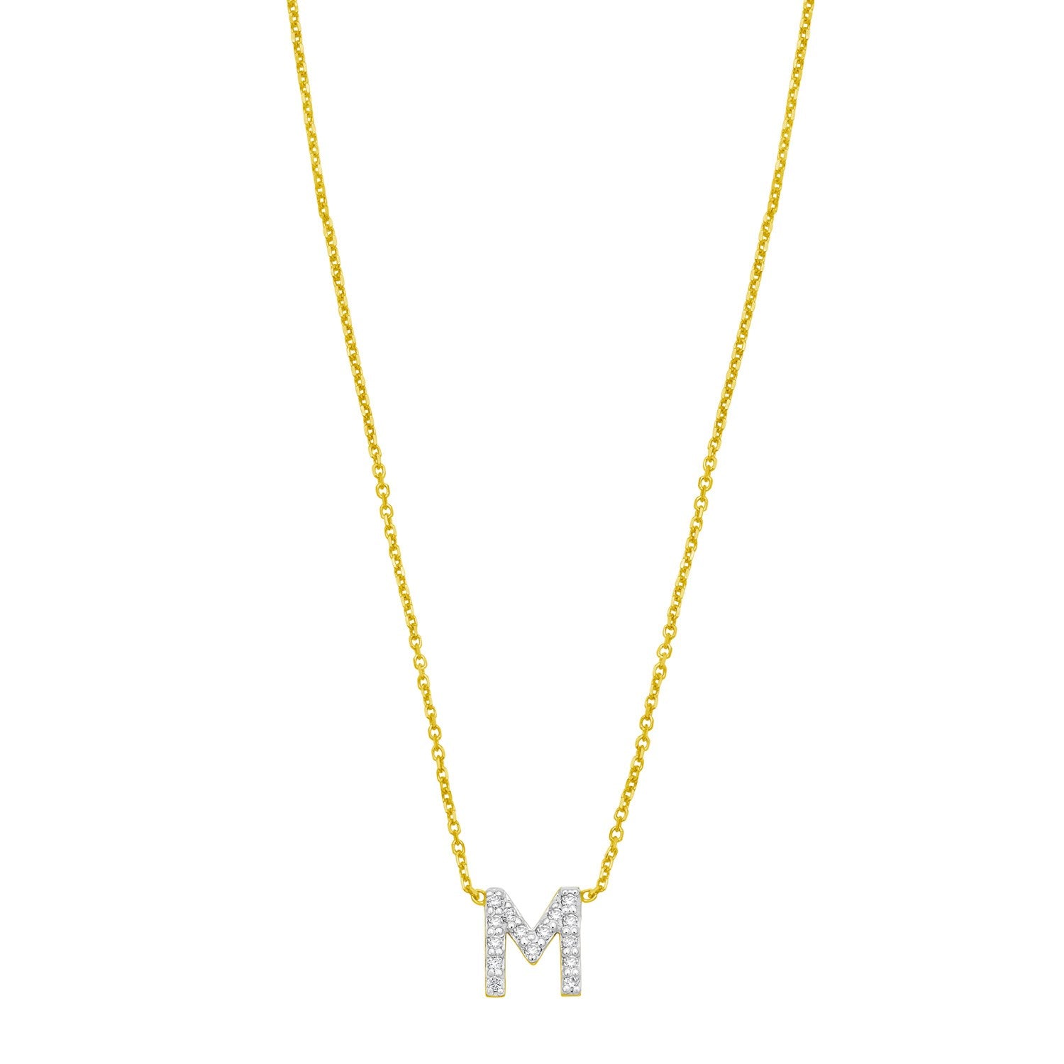 14K Yellow Gold Mini Diamond M Initial Pendant Necklace for Women | Yene Store