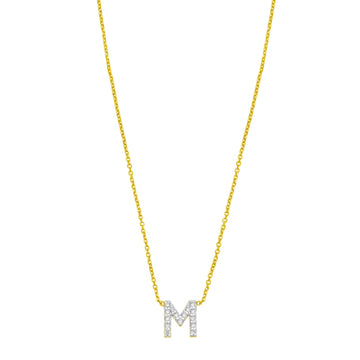 14K Yellow Gold Mini Diamond M Initial Pendant Necklace for Women | Yene Store