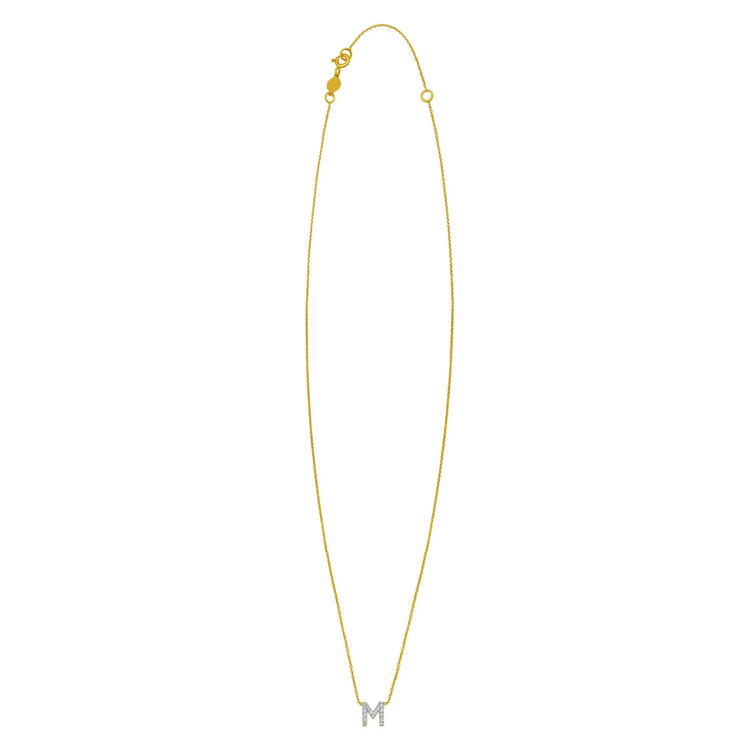 14K Yellow Gold Mini Diamond M Initial Pendant Necklace for Women | Yene Store
