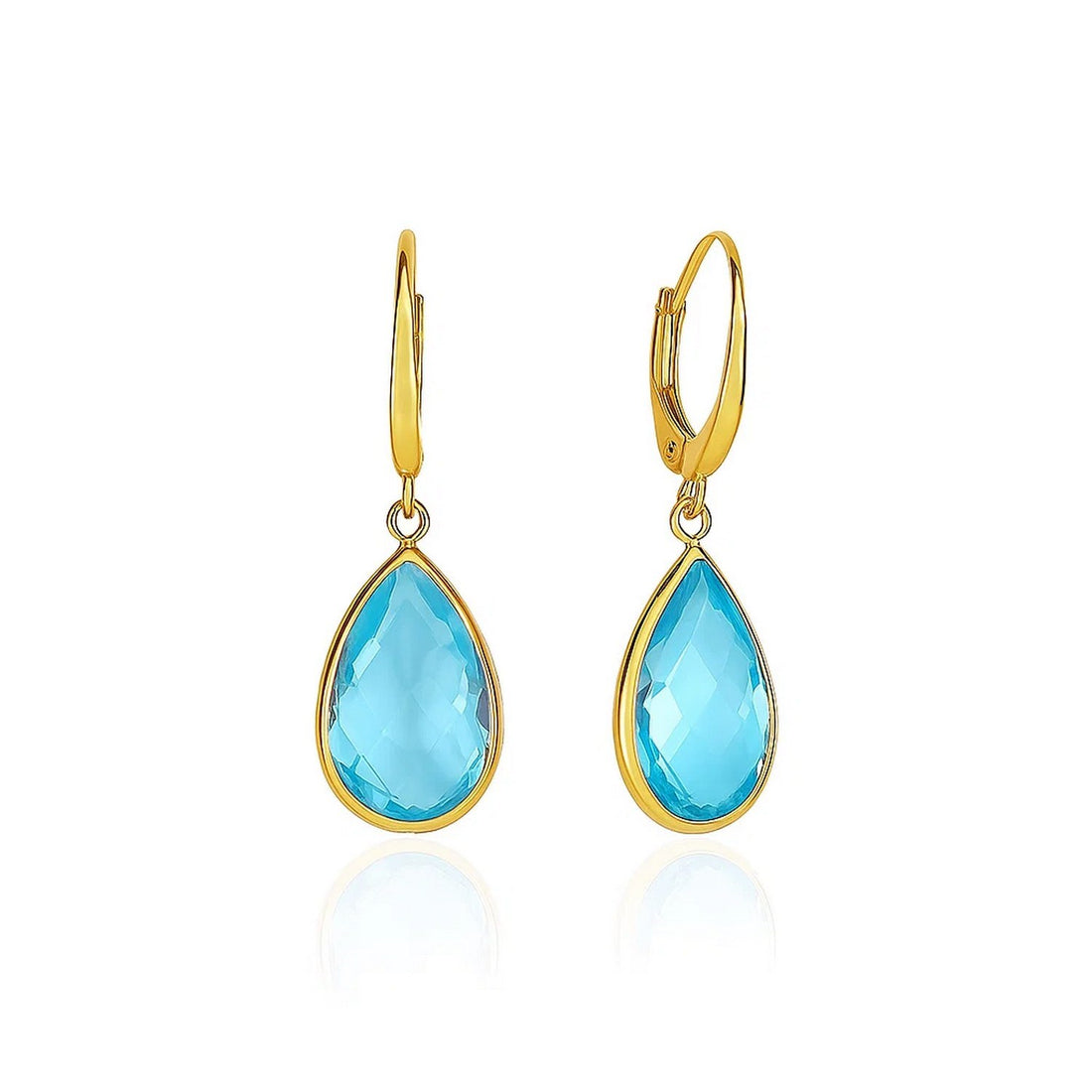 Drop Earrings with Pear-Shaped Blue Topaz Briolettes in 14k Yellow Gold for Women | Yene Store