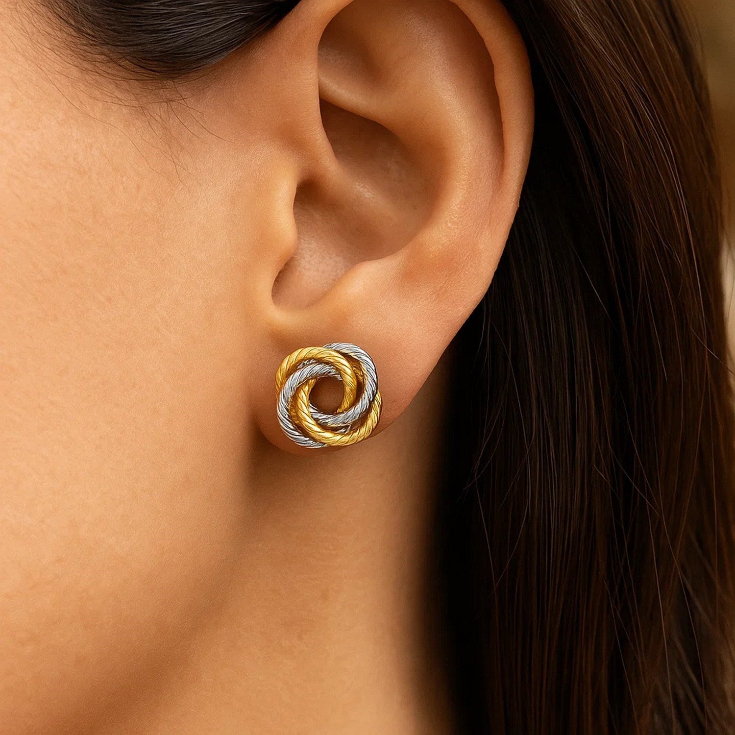 14k Two Tone Gold Love Knot Earrings for Women | Yene Store