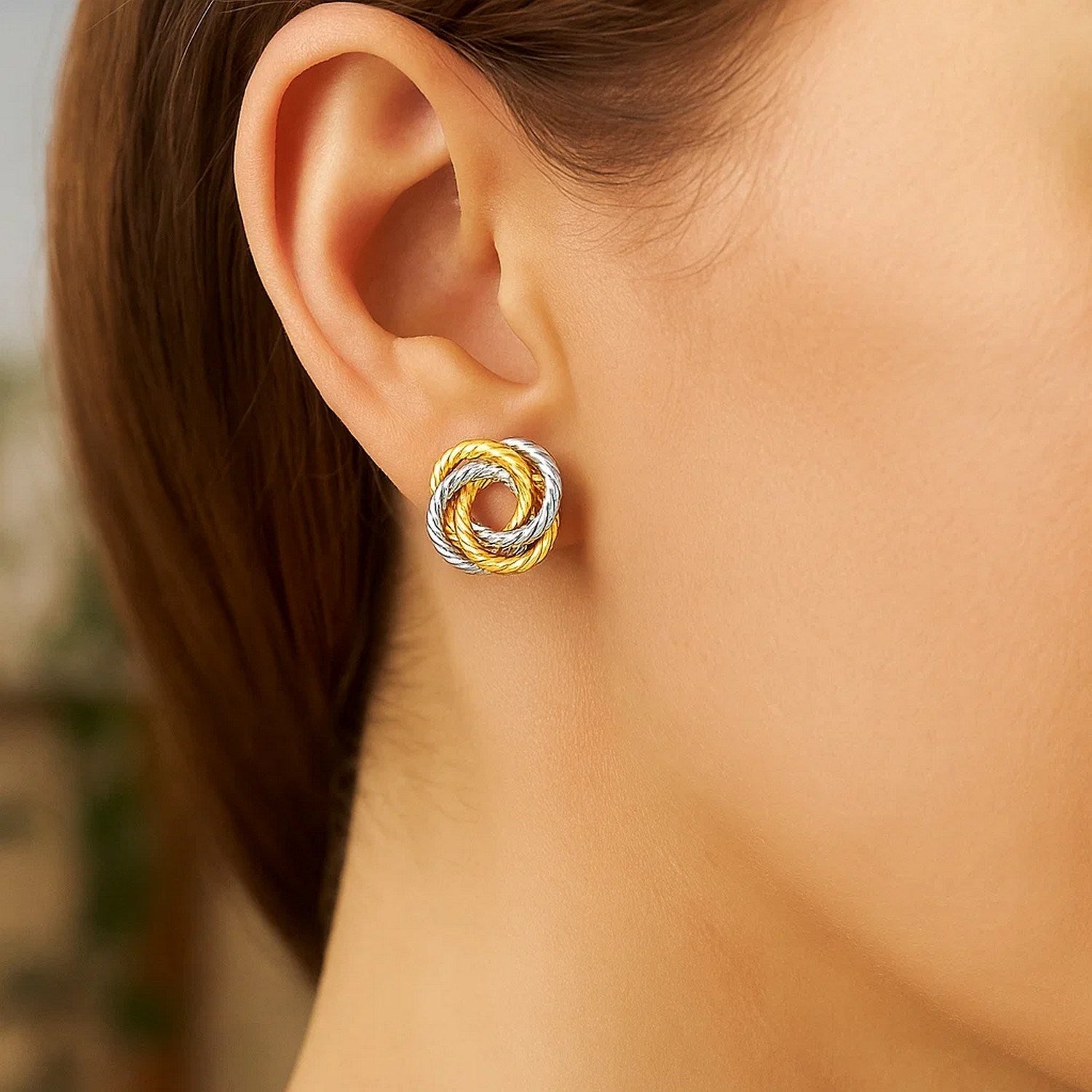 14k Two Tone Gold Love Knot Earrings for Women | Yene Store