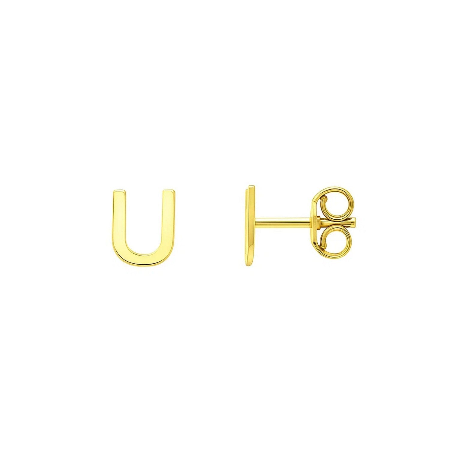 14K Yellow Gold Yours Truly Initial U Stud Earrings for Women | Yene Store 