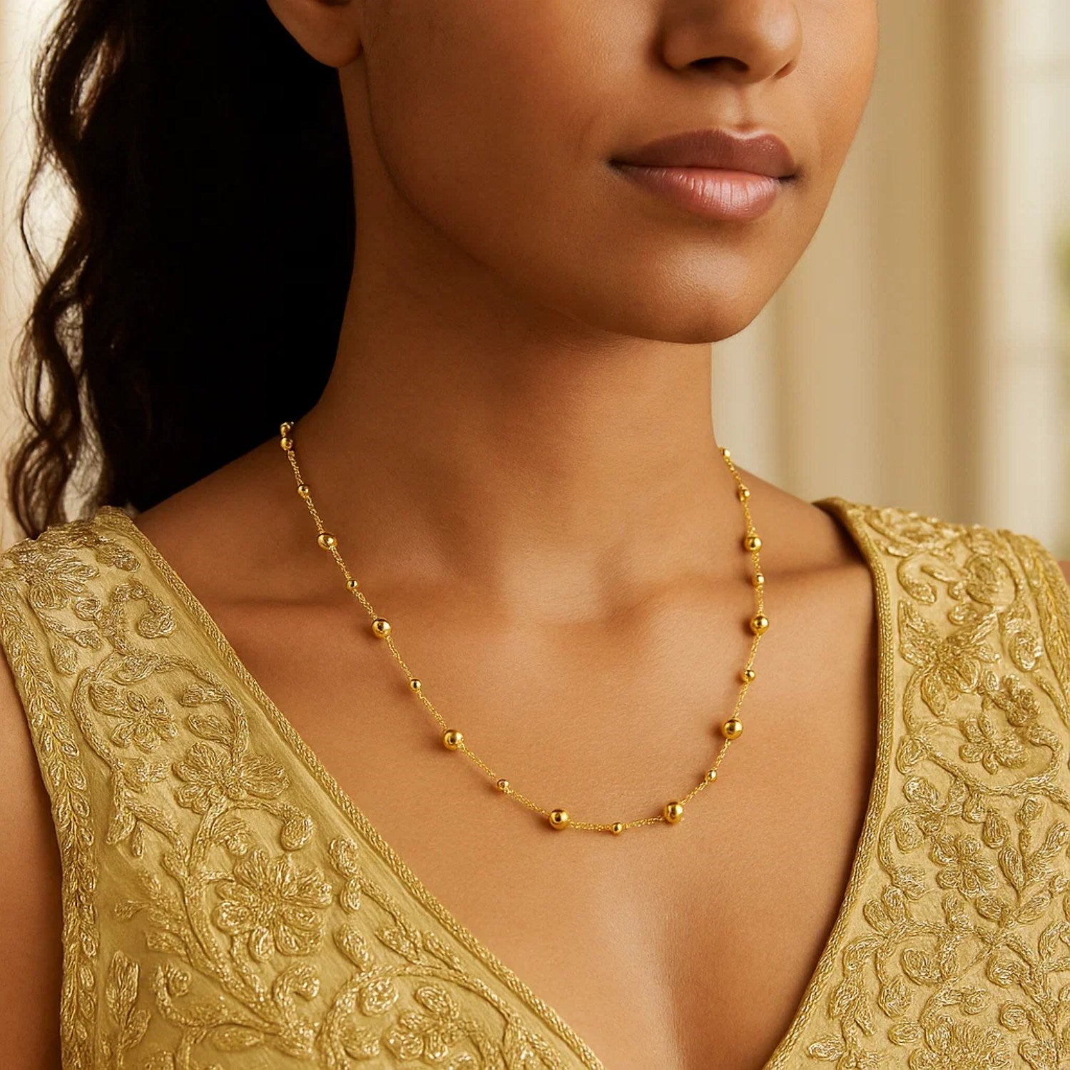 14k Yellow Gold Bead Necklace for Women | Yene Store