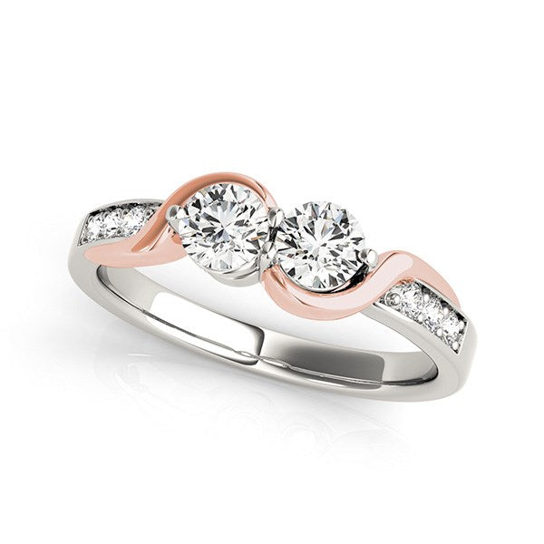 14k White And Rose Gold Round Two Diamond Curved Band Ring (5/8 cttw) for Women | Yenestore 