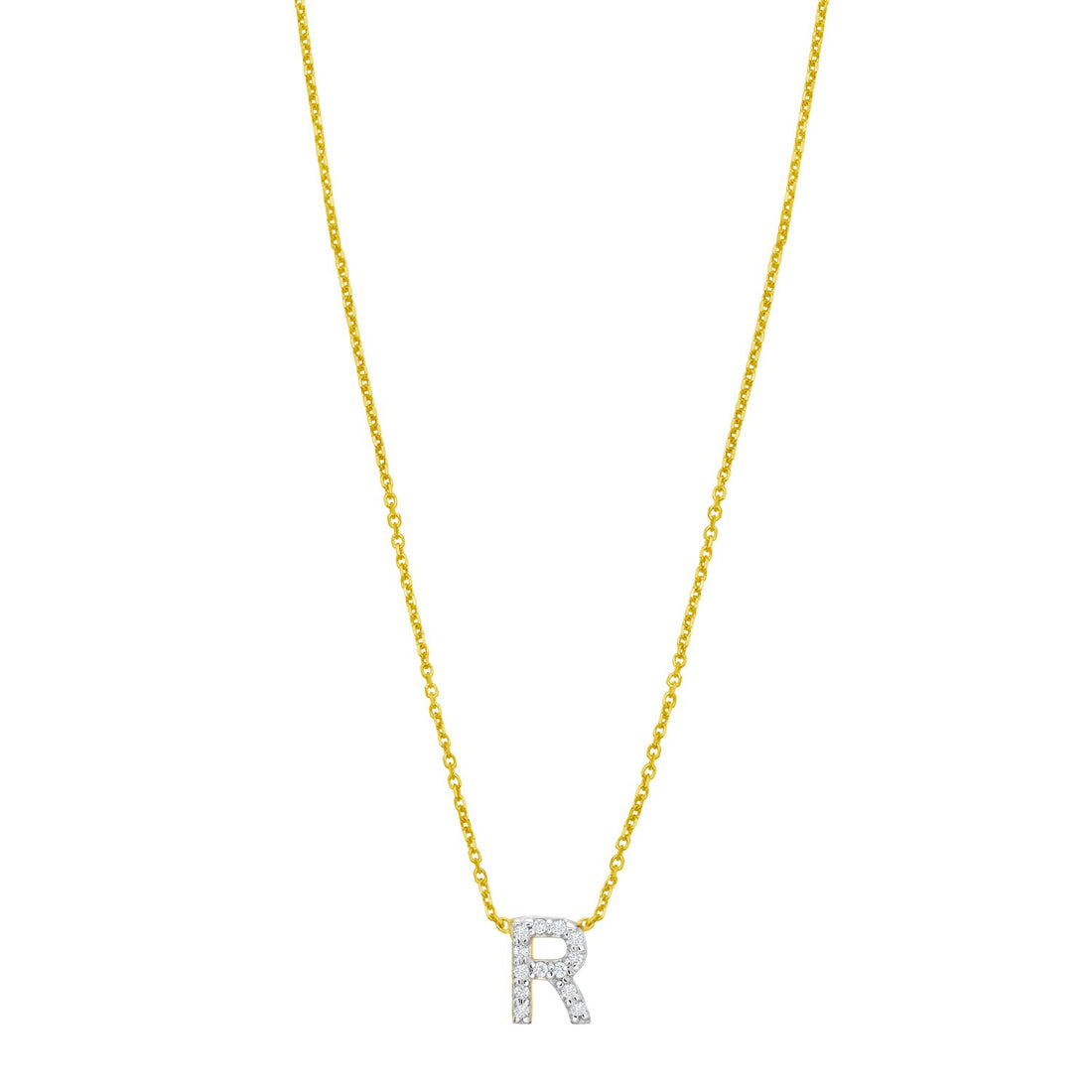 14K Yellow Gold Mini Diamond R Initial Pendant Necklace for Women | Yene Store