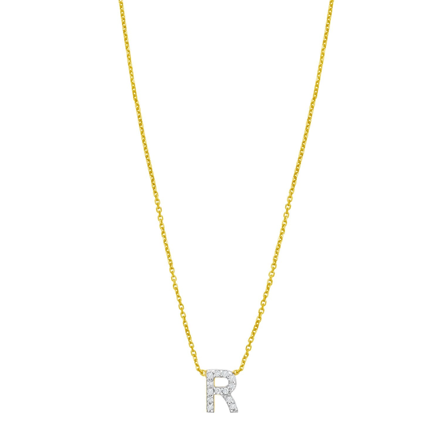 14K Yellow Gold Mini Diamond R Initial Pendant Necklace for Women | Yene Store