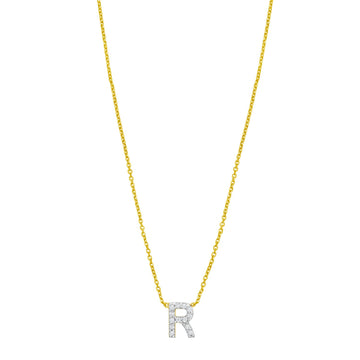 14K Yellow Gold Mini Diamond R Initial Pendant Necklace for Women | Yene Store