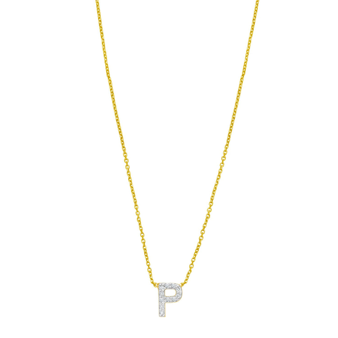 14K Yellow Gold Mini Diamond P Initial Pendant Necklace for Women | Yene Store