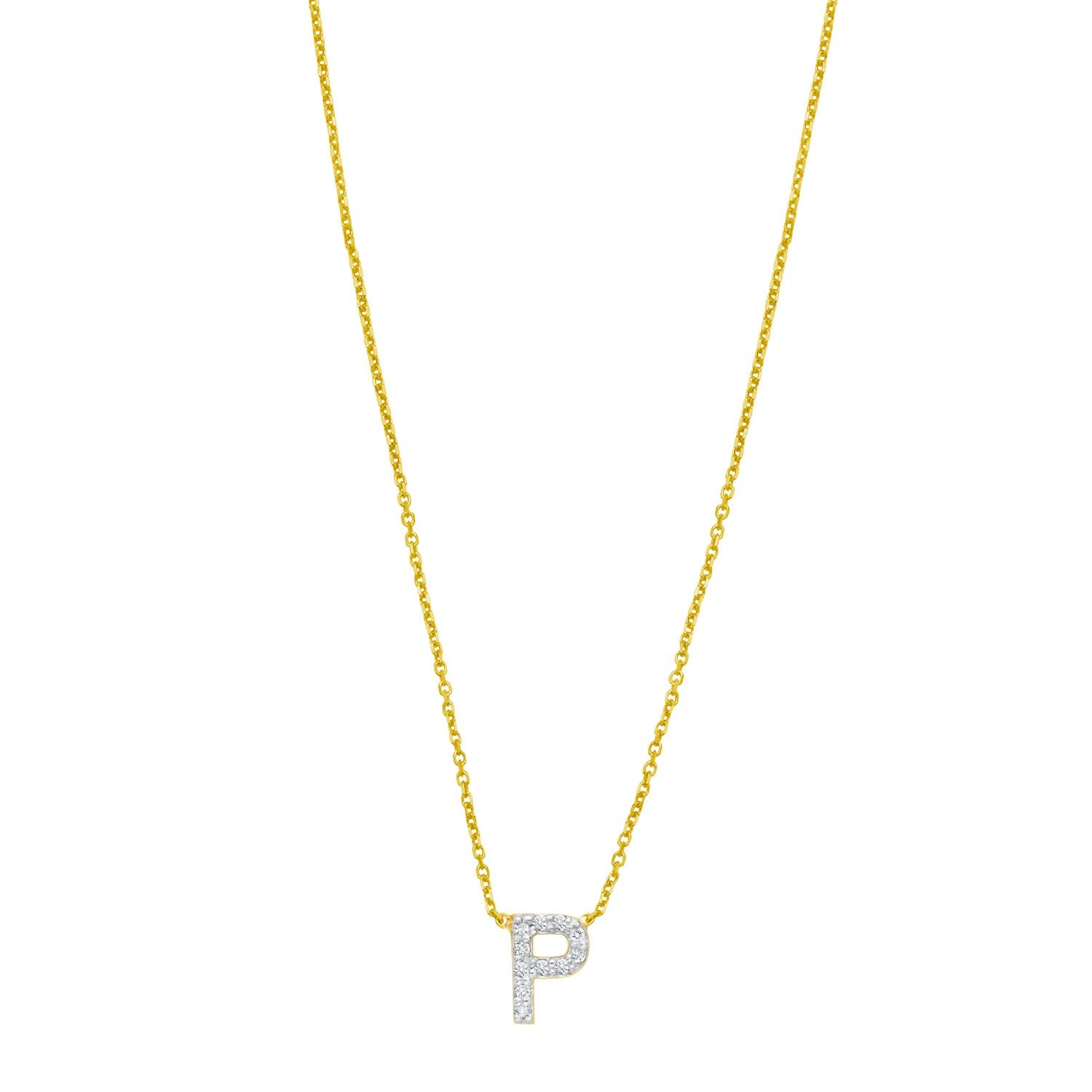 14K Yellow Gold Mini Diamond P Initial Pendant Necklace for Women | Yene Store