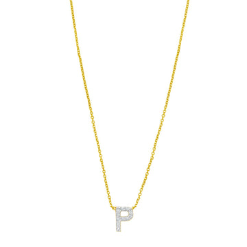 14K Yellow Gold Mini Diamond P Initial Pendant Necklace for Women | Yene Store