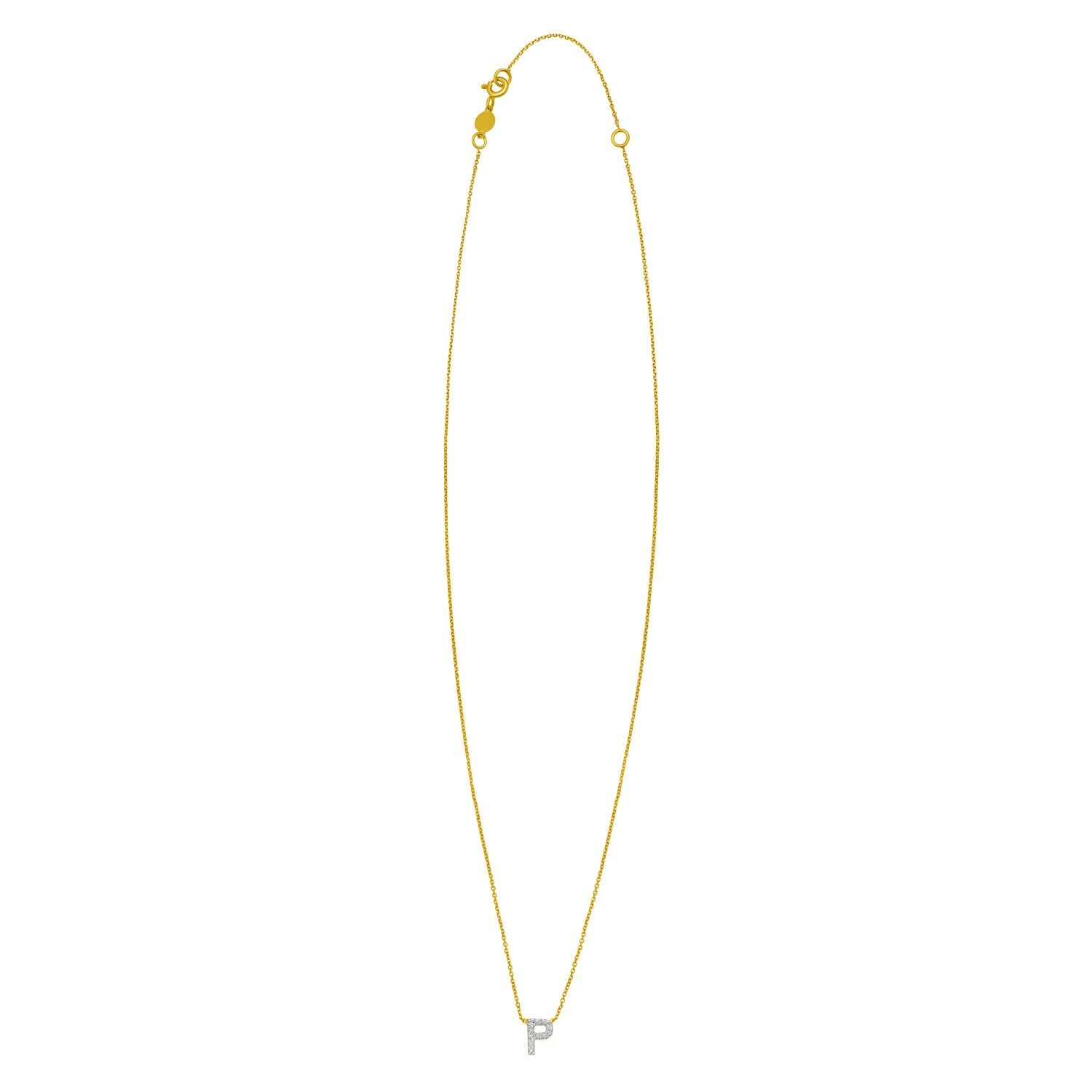 14K Yellow Gold Mini Diamond P Initial Pendant Necklace for Women | Yene Store