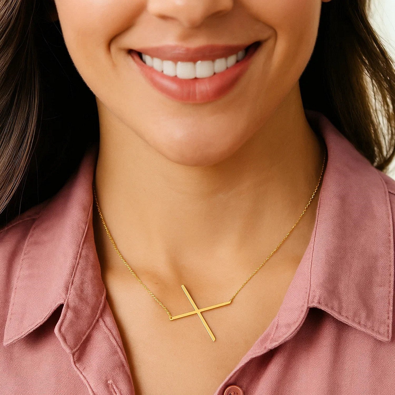14K Yellow Gold Yours Truly Large Initial X Necklace for Women | Yene Store