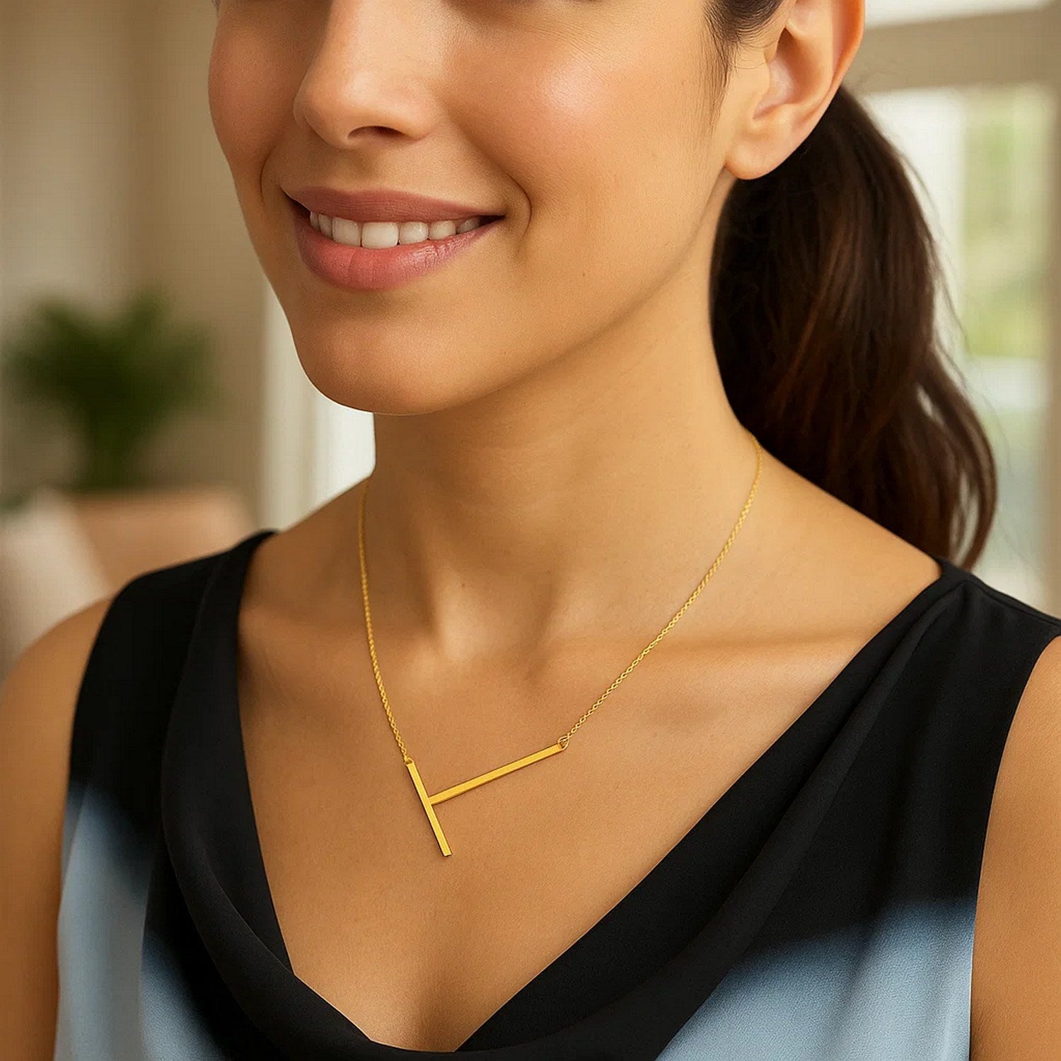 14K Yellow Gold Yours Truly Large Initial T Necklace for Women | Yene Store