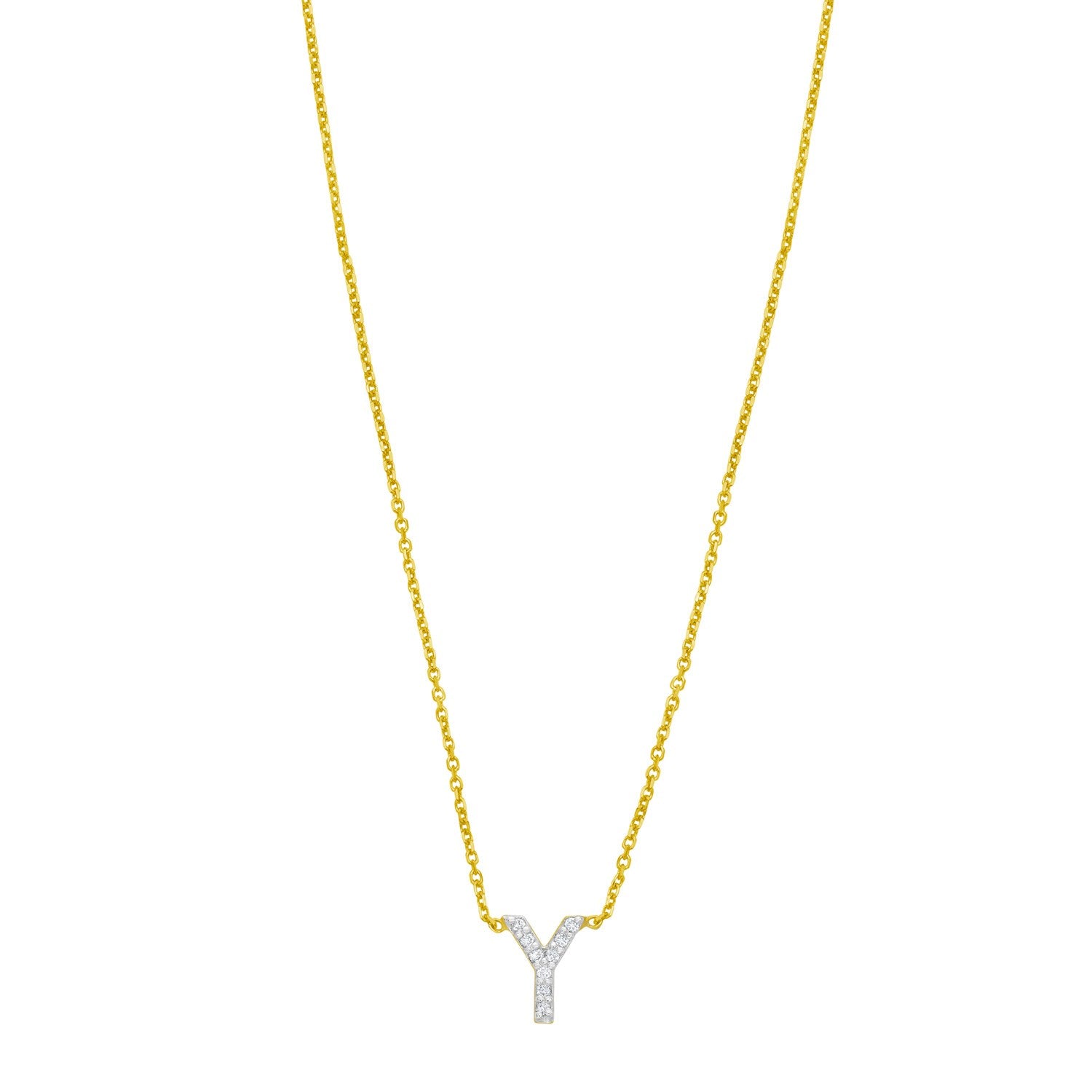 14K Yellow Gold Mini Diamond Y Initial Pendant Necklace for Women | Yene Store