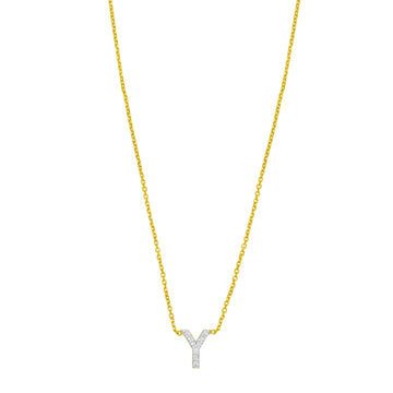14K Yellow Gold Mini Diamond Y Initial Pendant Necklace for Women | Yene Store