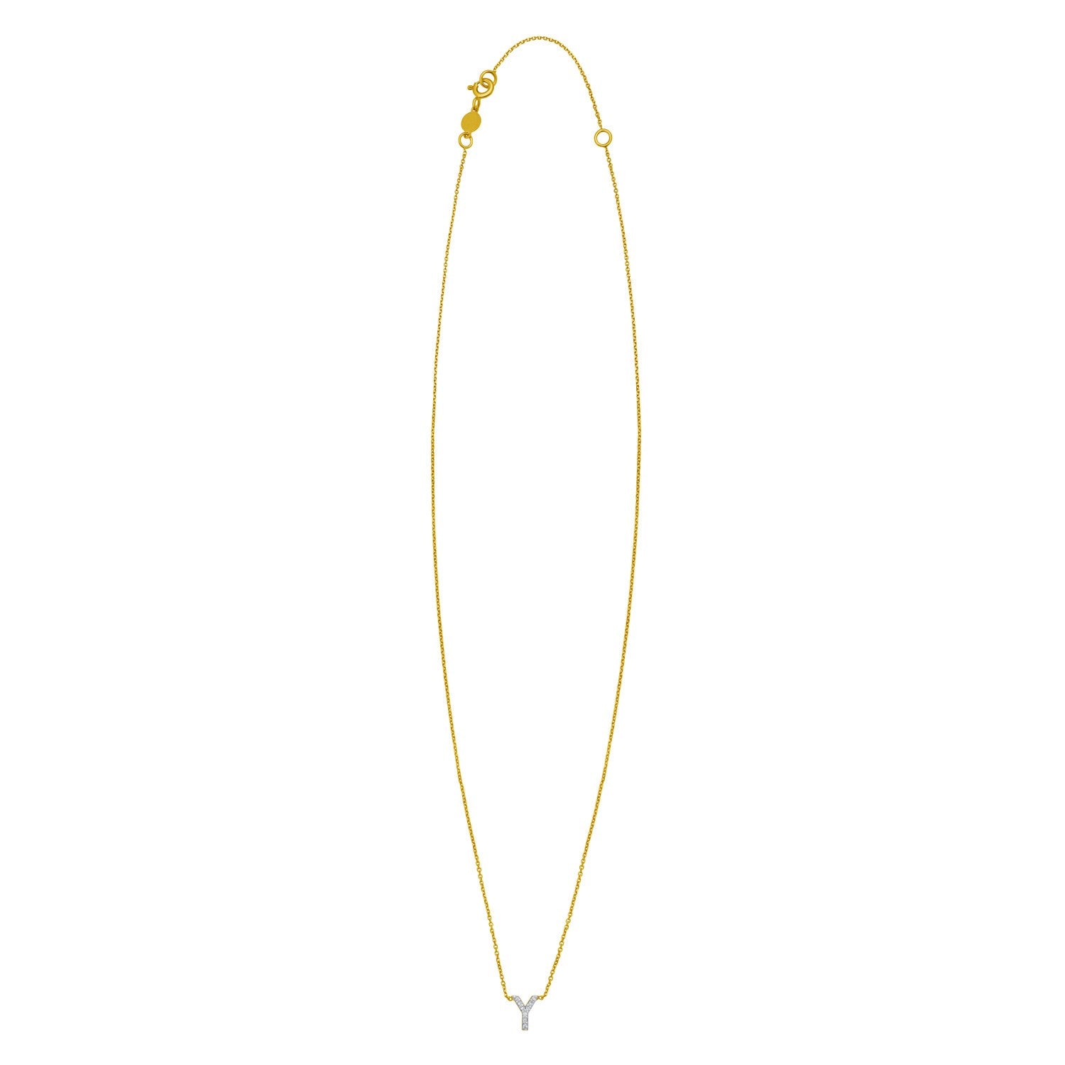 14K Yellow Gold Mini Diamond Y Initial Pendant Necklace for Women | Yene Store