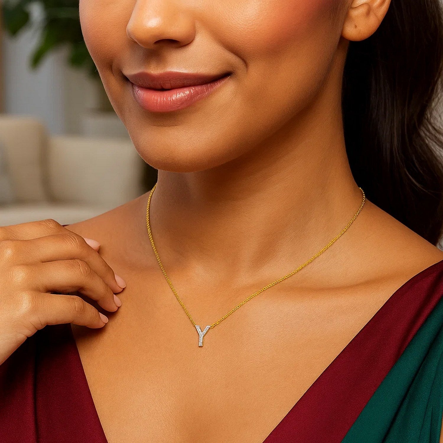 14K Yellow Gold Mini Diamond Y Initial Pendant Necklace for Women | Yene Store