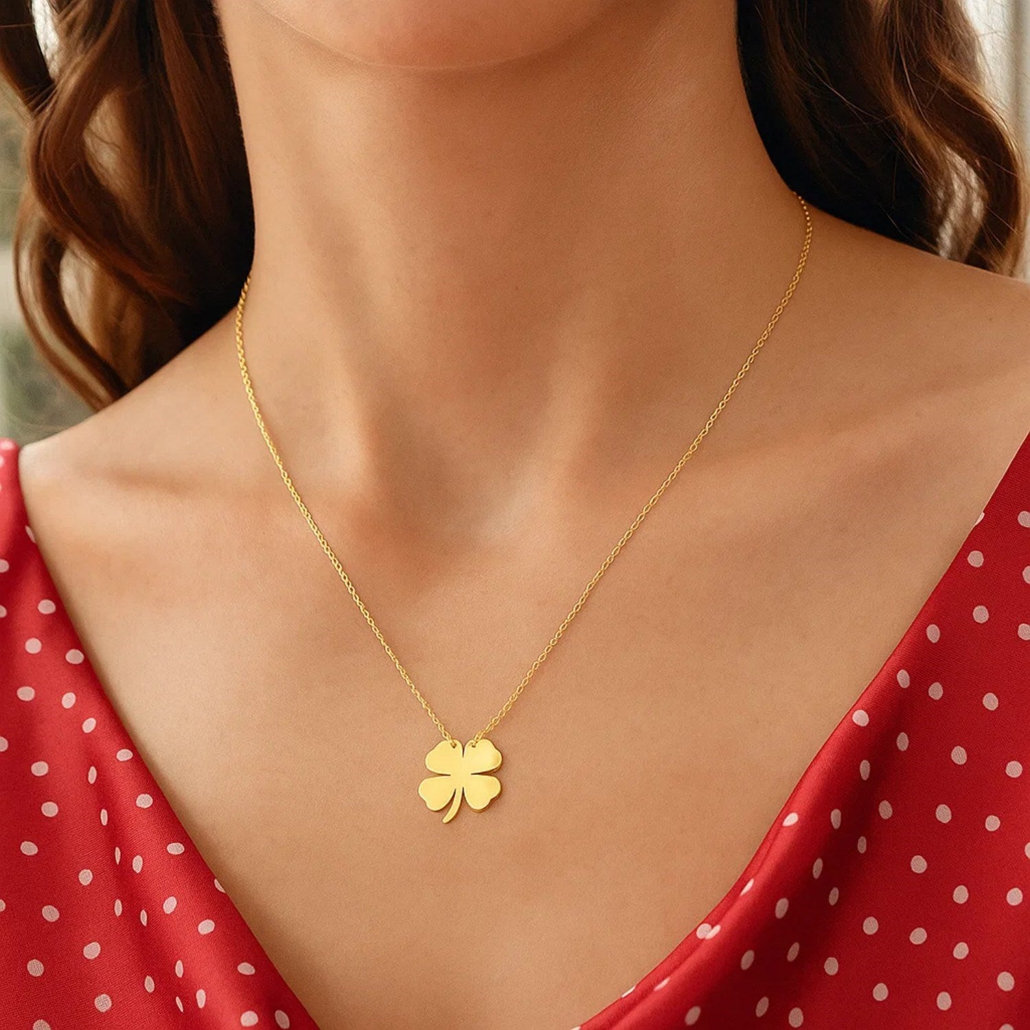 14K Yellow Gold Four Leaf Clover Necklace for Women | Yene Store