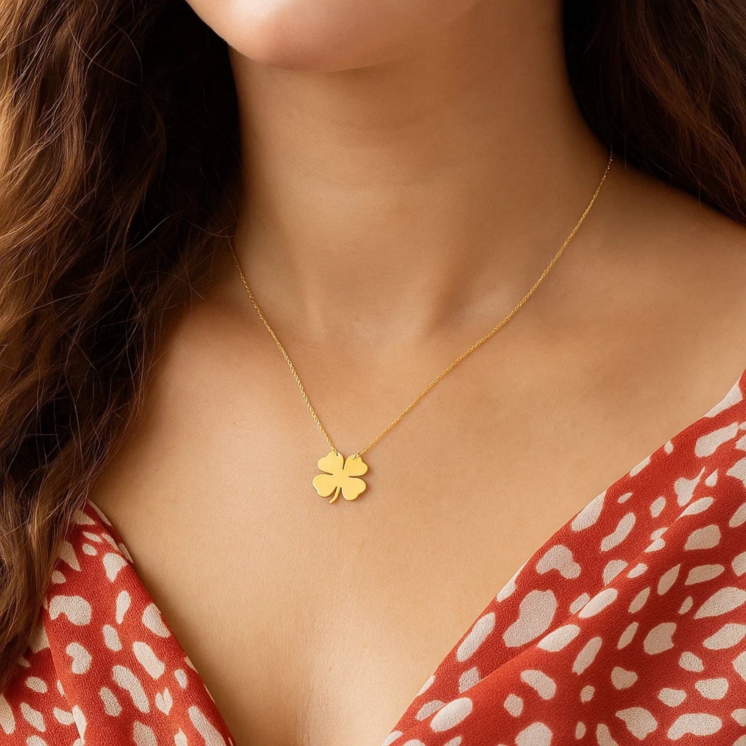 14K Yellow Gold Four Leaf Clover Necklace for Women | Yene Store