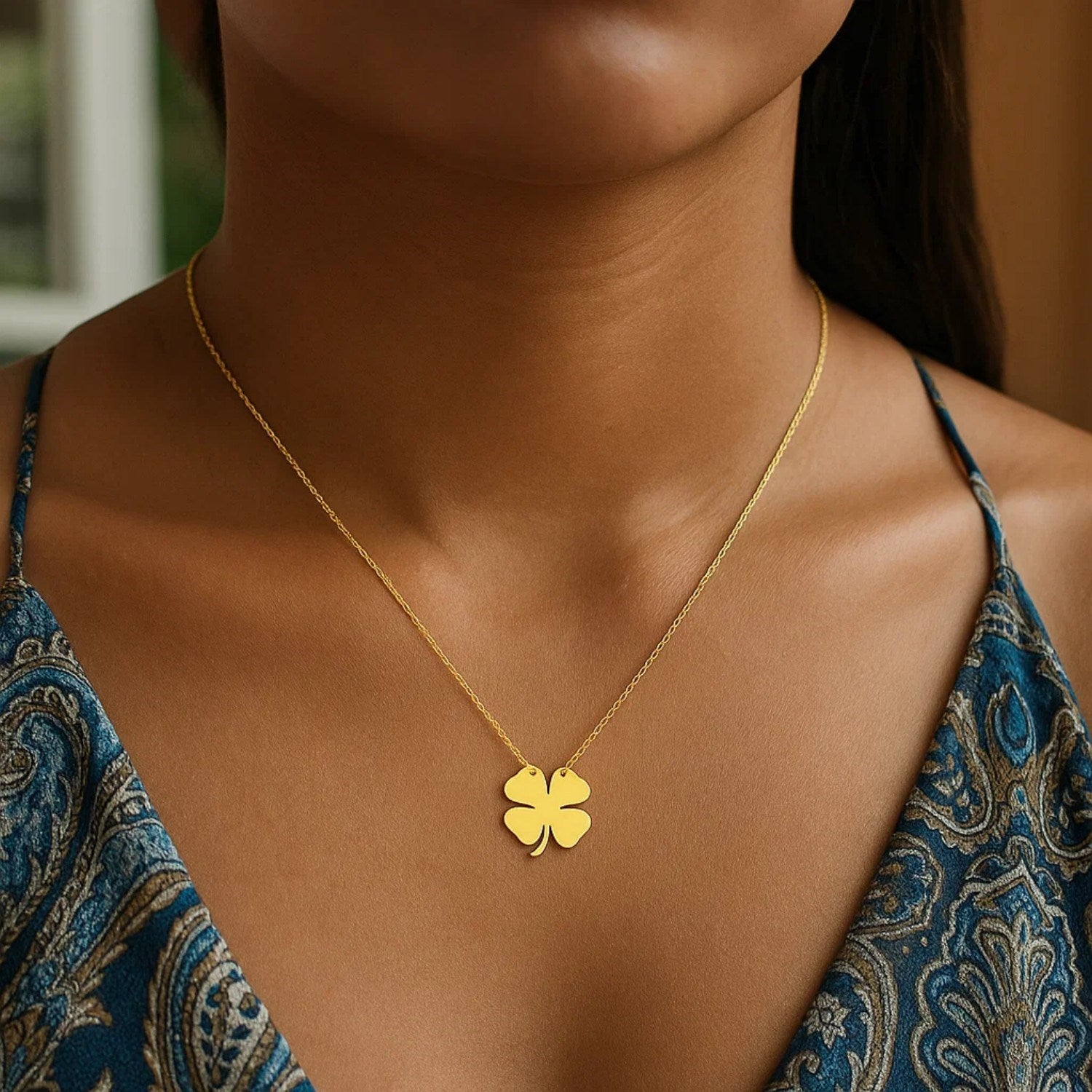 14K Yellow Gold Four Leaf Clover Necklace for Women | Yene Store