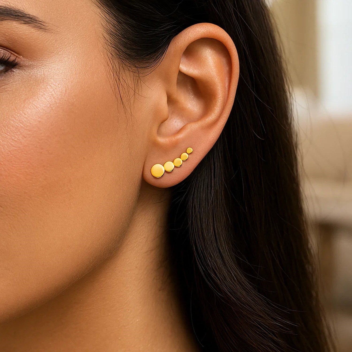 14k Yellow Gold Graduated Circles Climber Post Earrings for Women | Yene Store