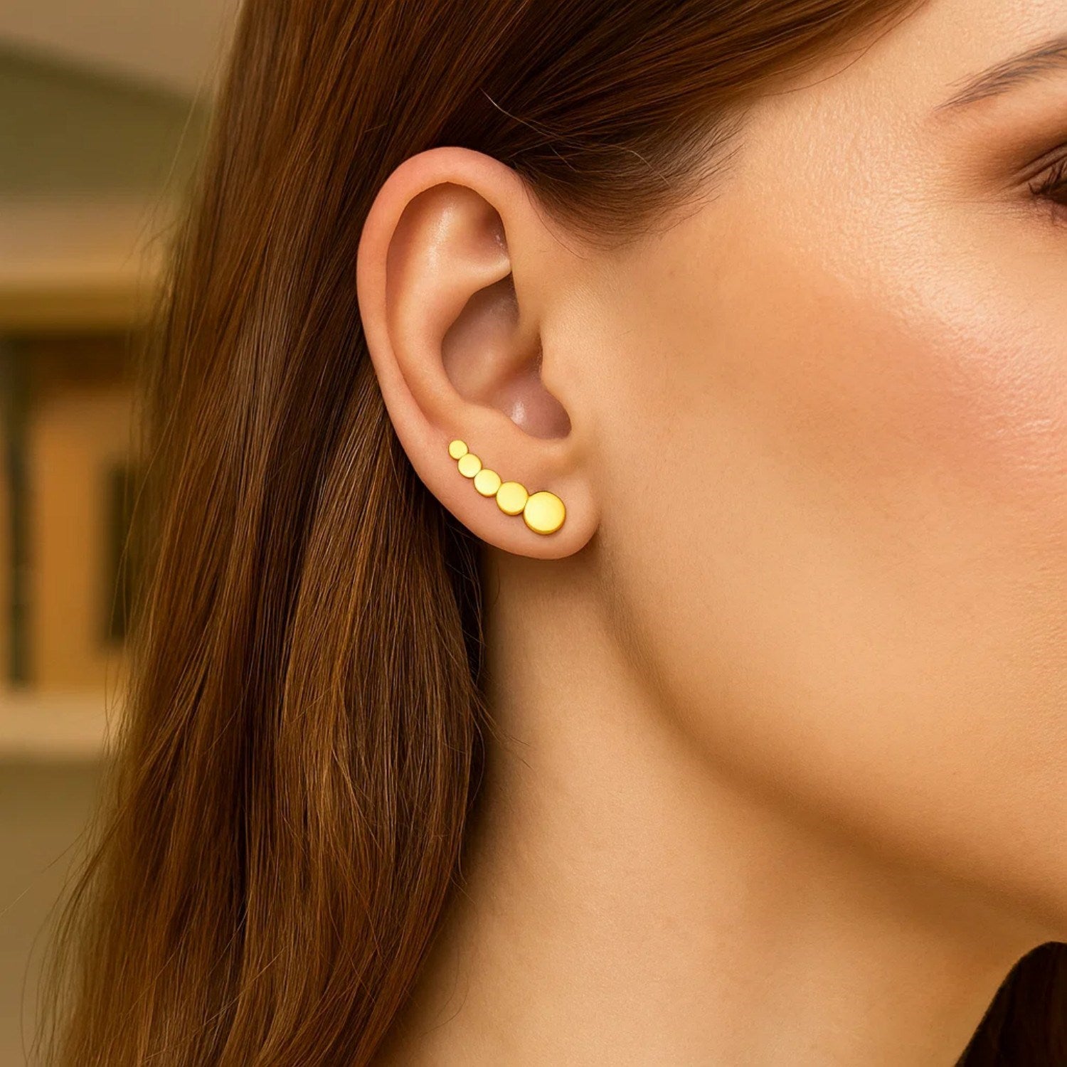 14k Yellow Gold Graduated Circles Climber Post Earrings for Women | Yene Store