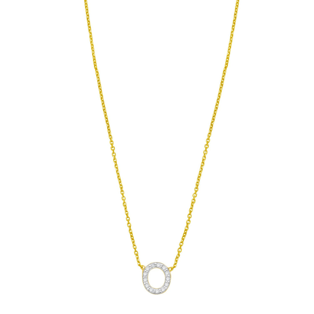 14K Yellow Gold Mini Diamond O Initial Pendant Necklace for Women | Yene Store 