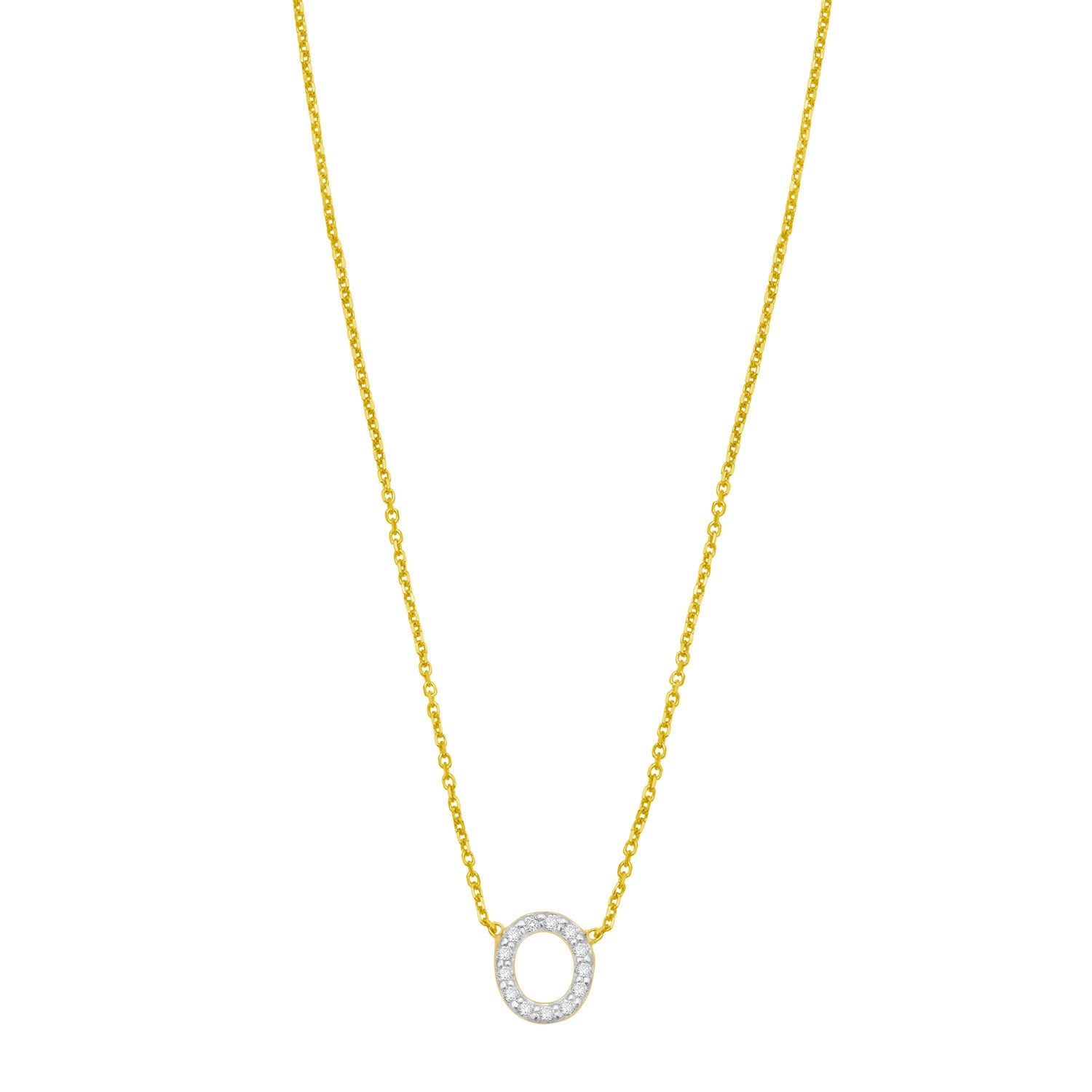 14K Yellow Gold Mini Diamond O Initial Pendant Necklace for Women | Yene Store 