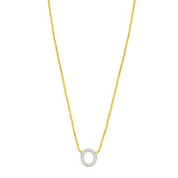 14K Yellow Gold Mini Diamond O Initial Pendant Necklace for Women | Yene Store 