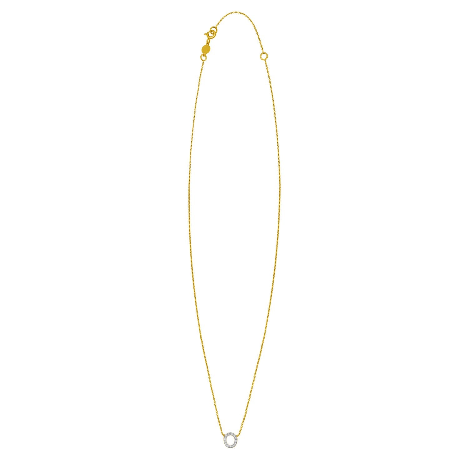 14K Yellow Gold Mini Diamond O Initial Pendant Necklace for Women | Yene Store 
