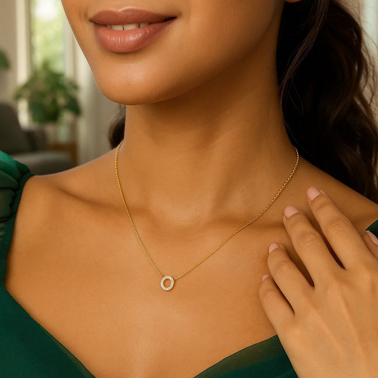 14K Yellow Gold Mini Diamond O Initial Pendant Necklace for Women | Yene Store