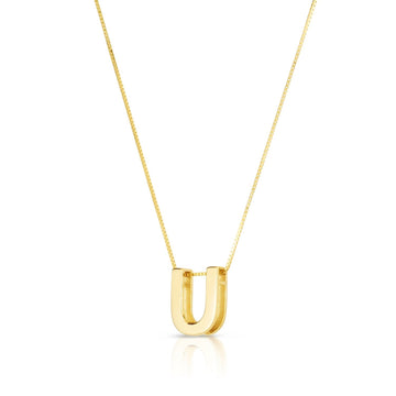 14K Yellow Gold Yours Truly Block Letter Initial U Necklace for Women | Yene Store 