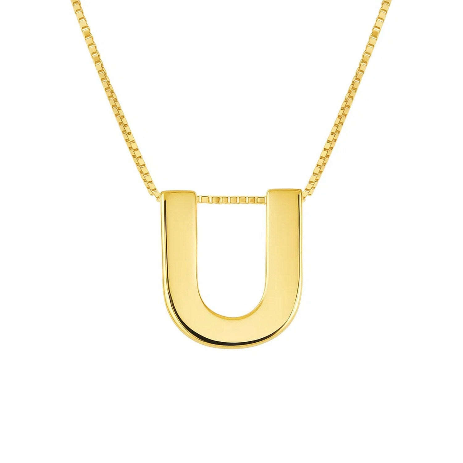 14K Yellow Gold Yours Truly Block Letter Initial U Necklace for Women | Yene Store 