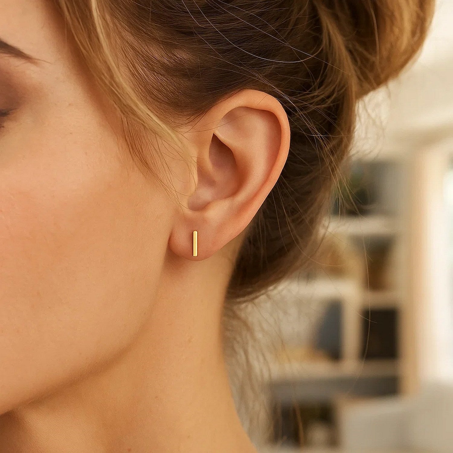 14K Yellow Gold Yours Truly Initial I Stud Earrings for Women | Yene Store 