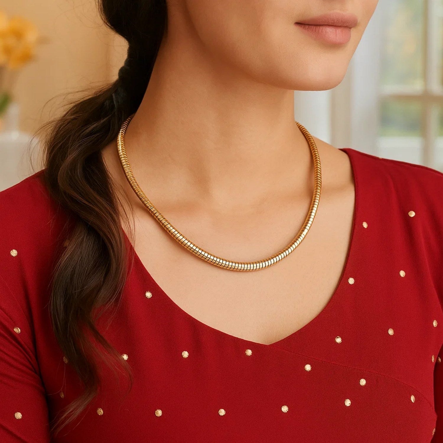 Tubogas Necklace in 14K Yellow Gold (5.00 mm) for Women | Yene Store 