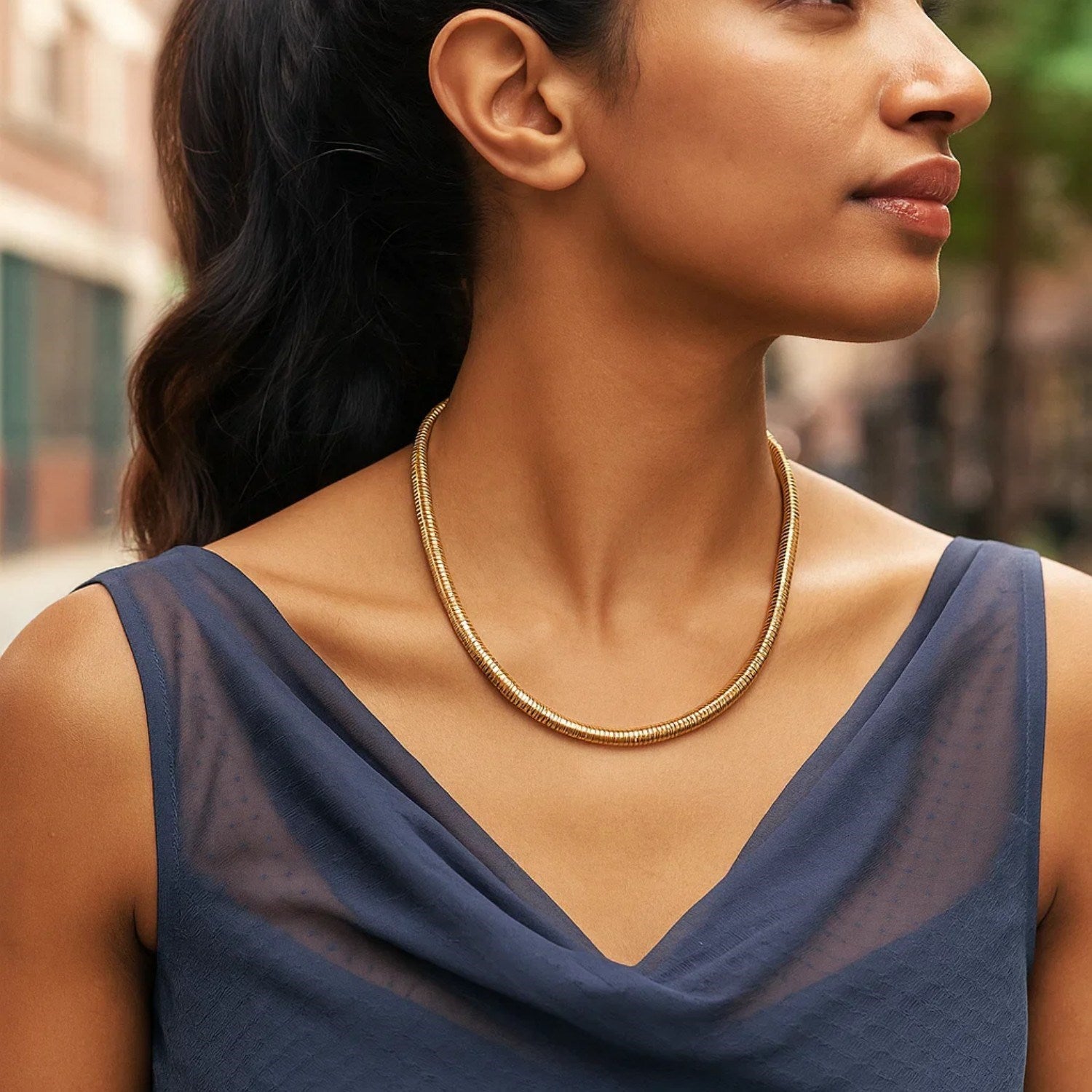 Tubogas Necklace in 14K Yellow Gold (5.00 mm) for Women | Yene Store 