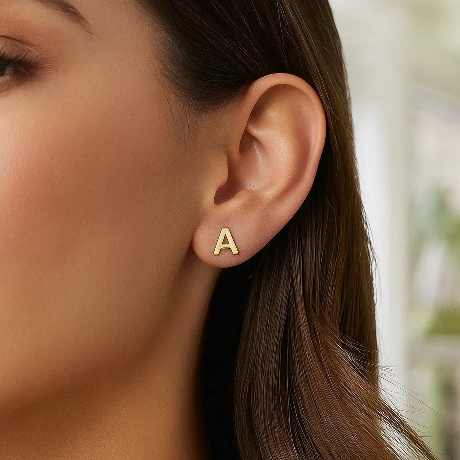 14K Yellow Gold Yours Truly Initial A Stud Earrings for Women | Yene Store 