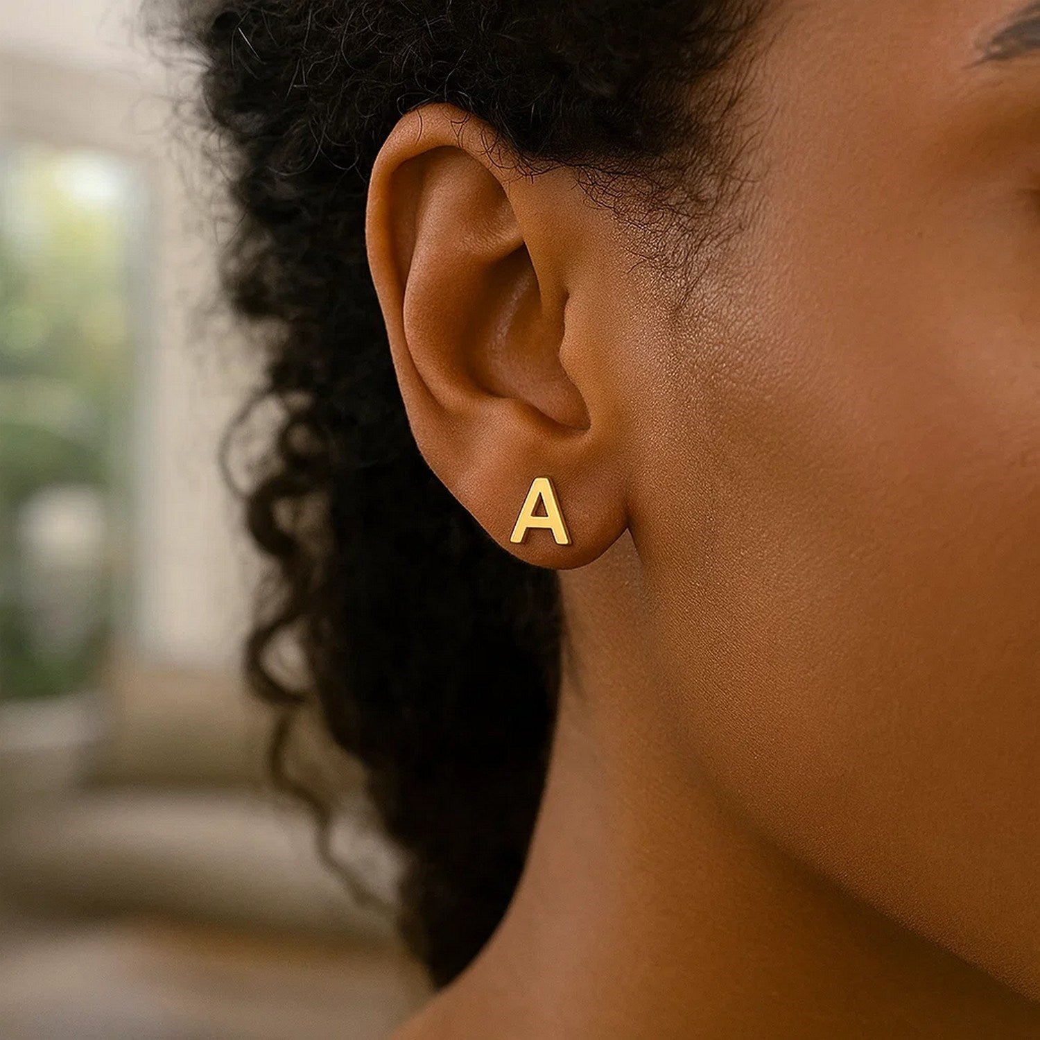 14K Yellow Gold Yours Truly Initial A Stud Earrings for Women | Yene Store 