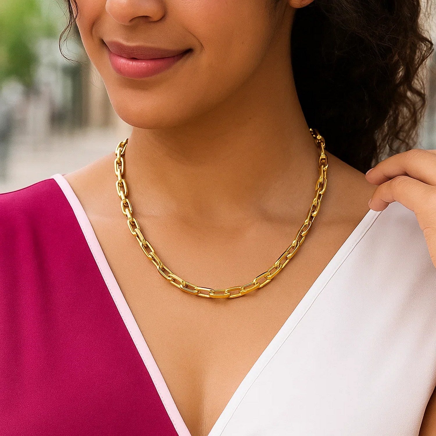 14k Yellow Gold French Cable Link Necklace (6mm) for Women | Yene Store
