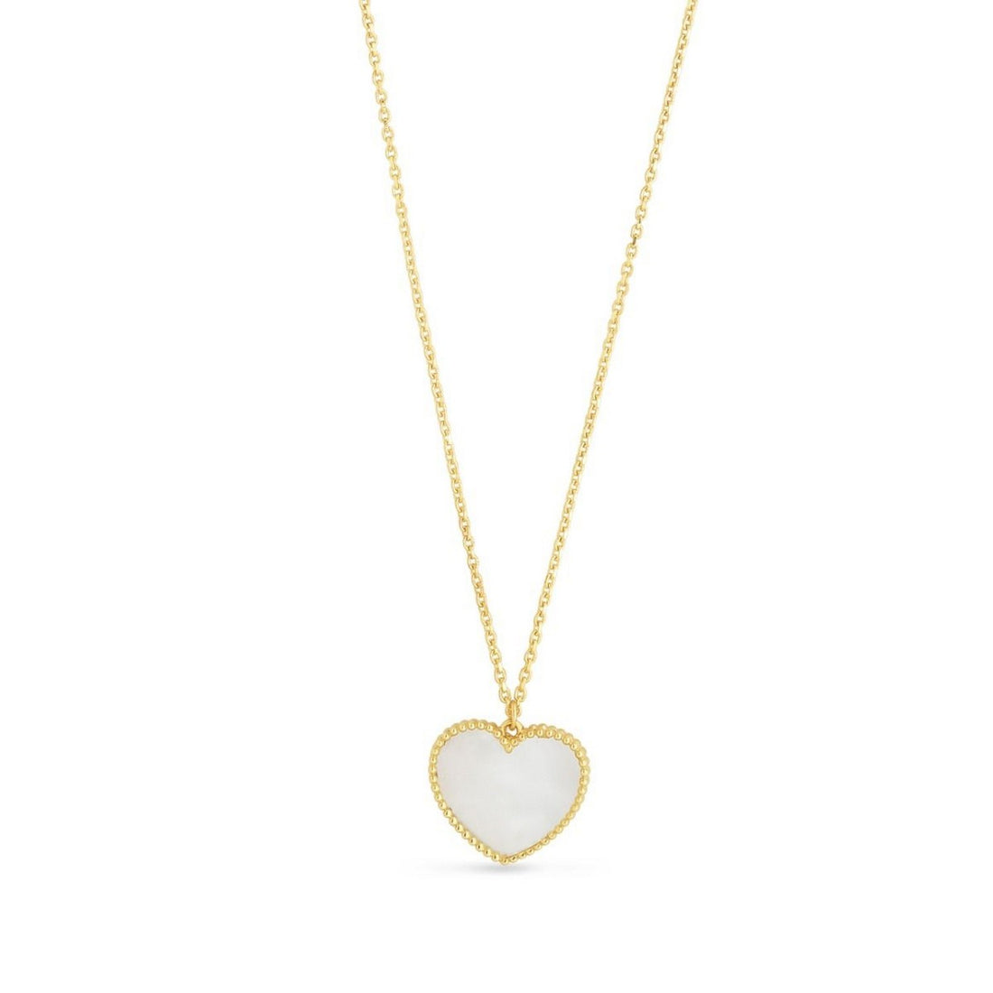 14k Yellow Gold High Polish Heart Pearl Paste Necklace for Women | Yene store 