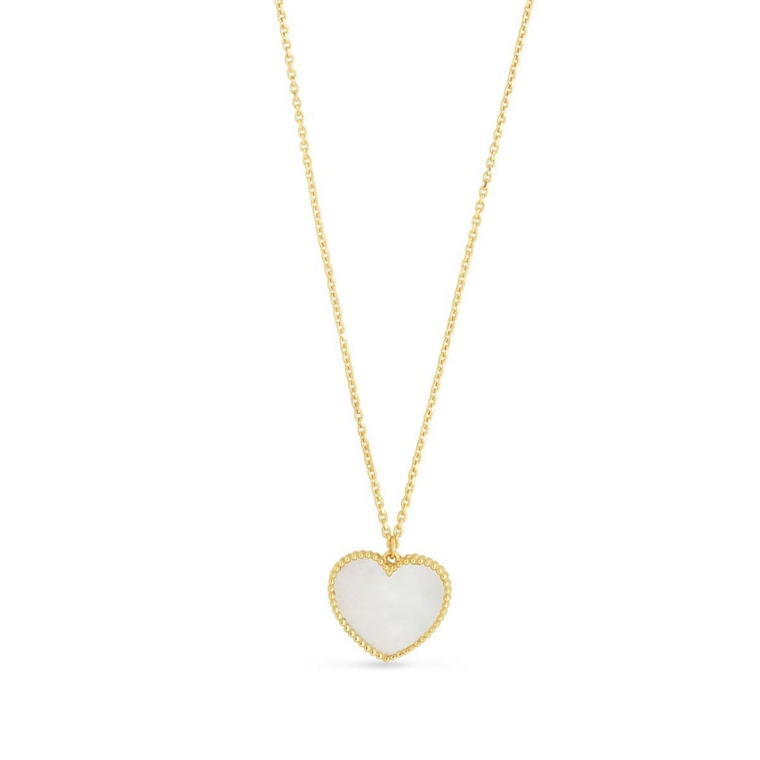 14k Yellow Gold High Polish Heart Pearl Paste Necklace for Women | Yene store 