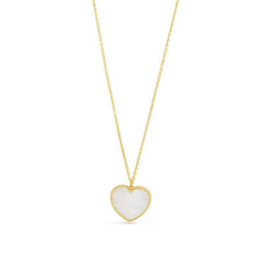 14k Yellow Gold High Polish Heart Pearl Paste Necklace for Women | Yene store 