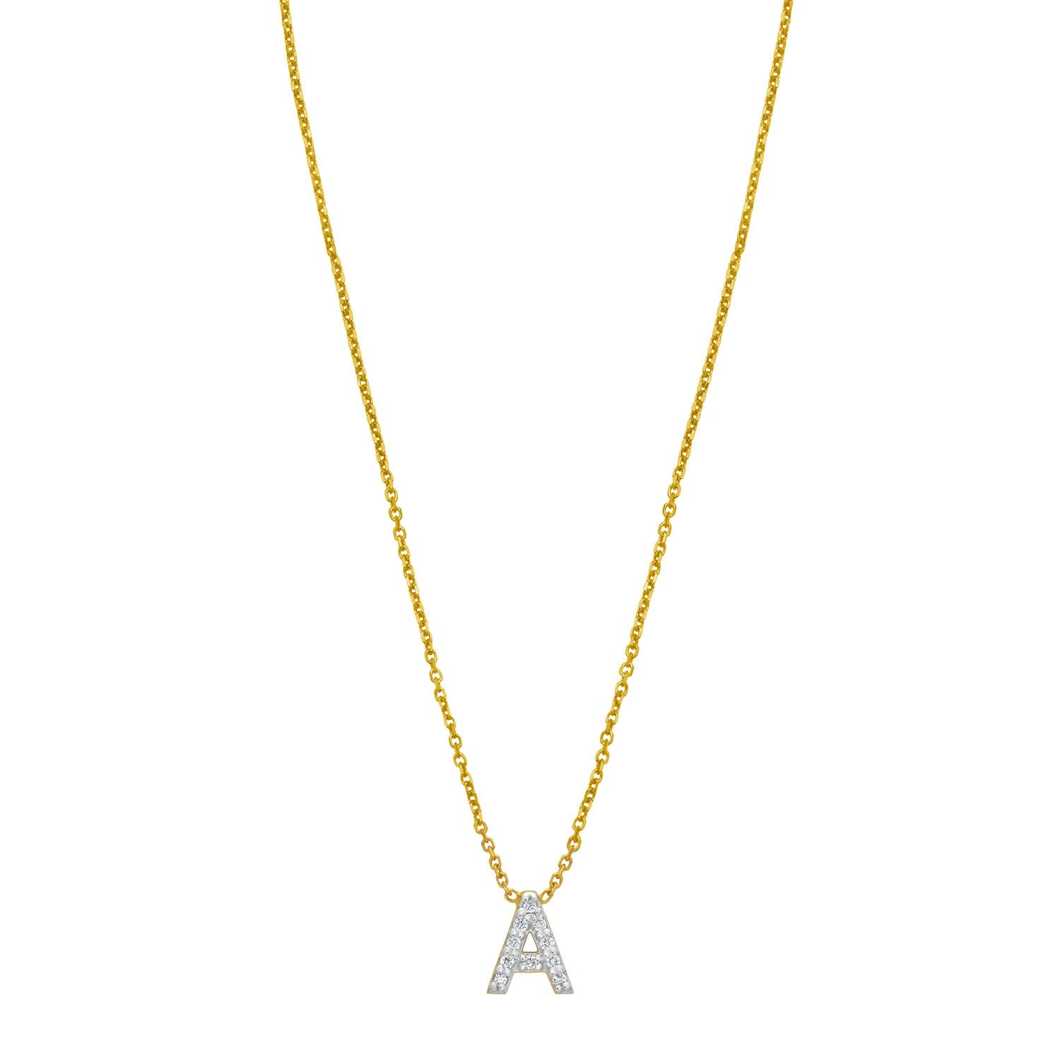 14K Yellow Gold Mini Diamond A Initial Pendant Necklace for Women | Yene Store