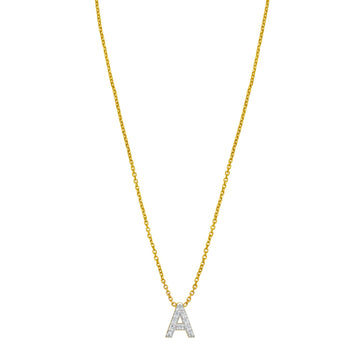 14K Yellow Gold Mini Diamond A Initial Pendant Necklace for Women | Yene Store