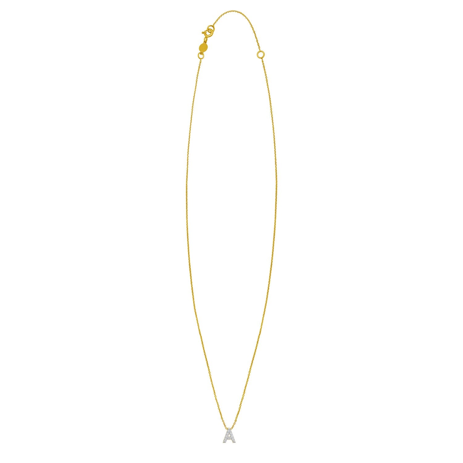 14K Yellow Gold Mini Diamond A Initial Pendant Necklace for Women | Yene Store
