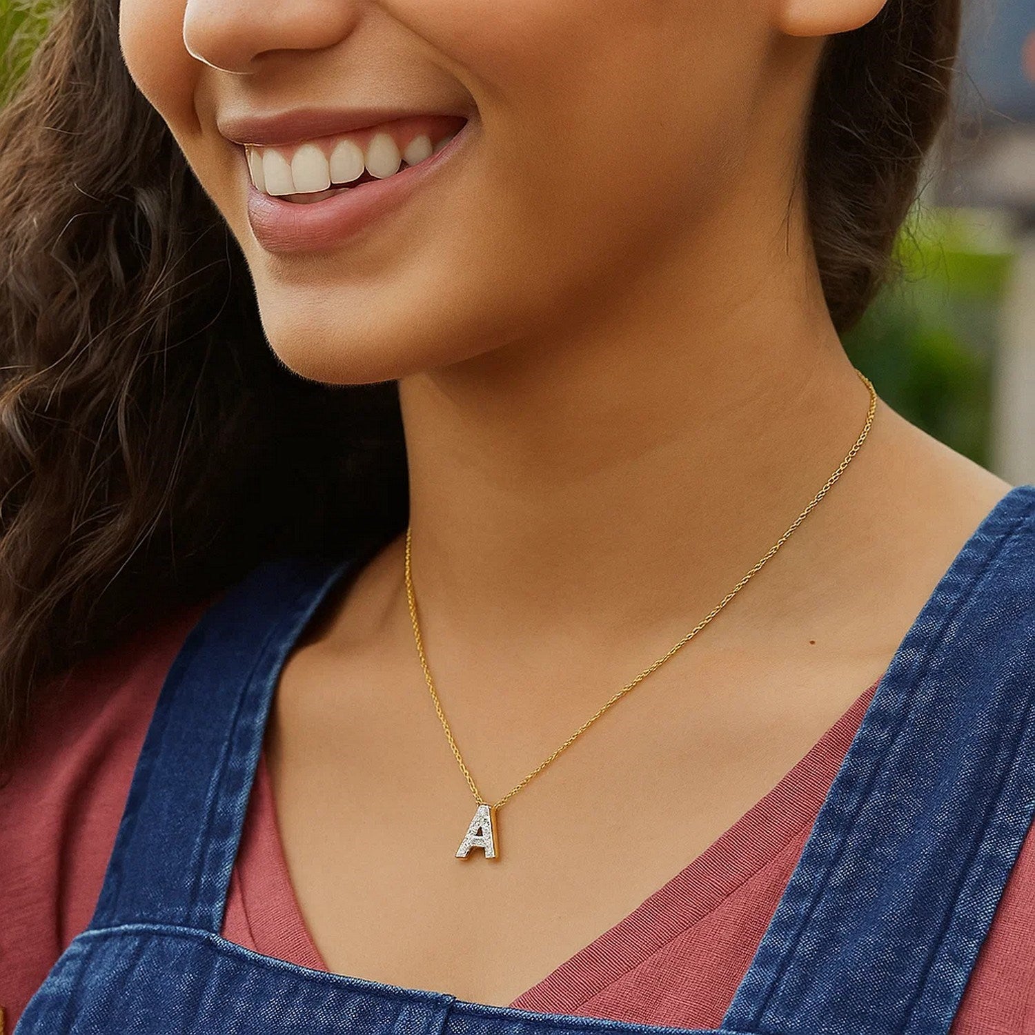 14K Yellow Gold Mini Diamond A Initial Pendant Necklace for Women | Yene Store